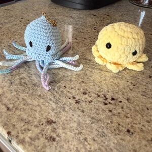 Blue and Yellow Crochet Octopus Plushies